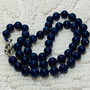 Vintage Navy Blue Lapis Natural Gemstone Beaded Necklace
